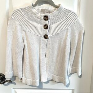 Michael Kors Cotton Blend Button Neck Ivory Cardigan Wrap Sweater